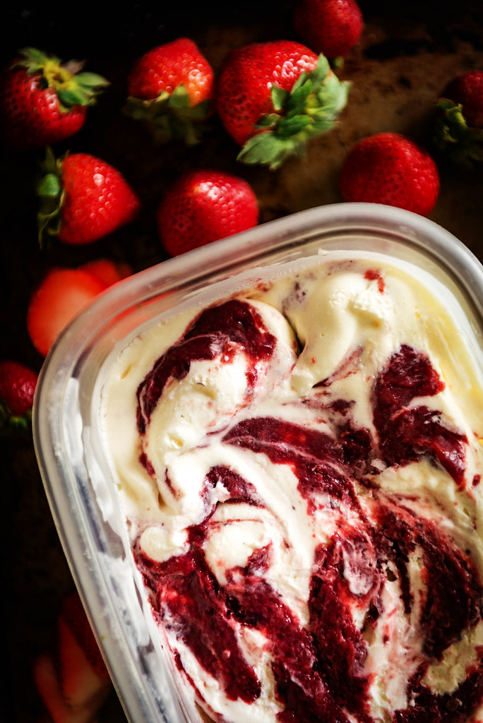 Sweet Cream Ice Cream with Roasted Strawberry Jam Swirl {Pass the Sushi}