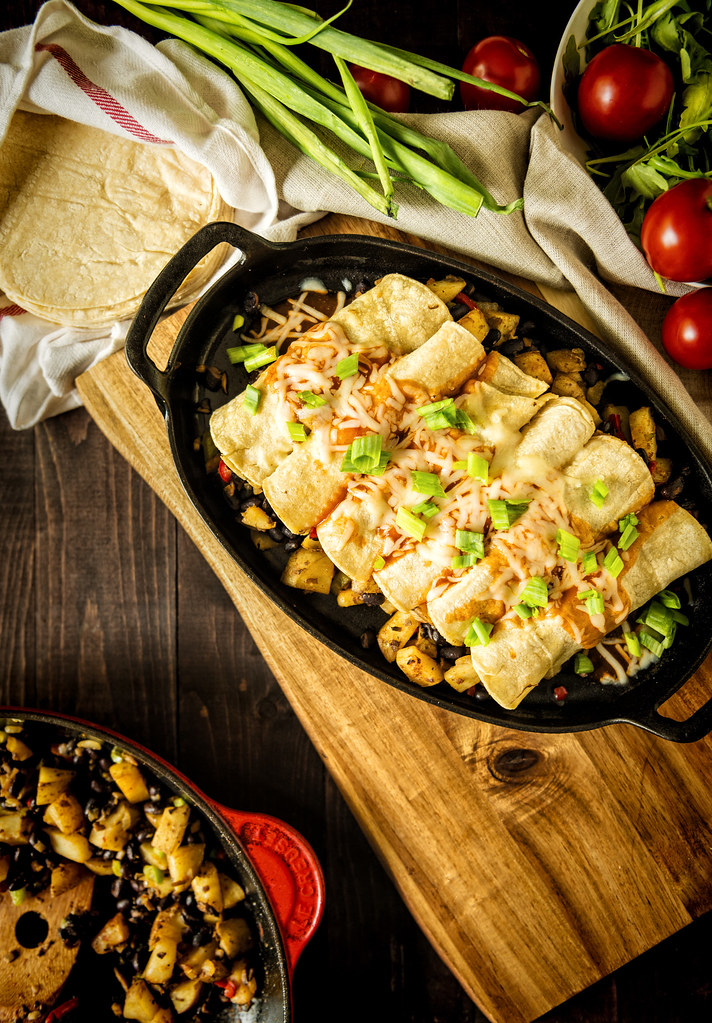 Meatless Potato and Bean Stuffed Enchiladas {Pass the Sushi}