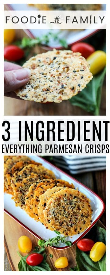 Made with just 3 ingredients, Everything Parmesan Crisps are the perfect crackers to have while you share a glass of wine with your best friends, to serve as a crouton on salads, or just to nibble to put a smile on your face! And wonder of wonders, they're done in under 15 minutes!