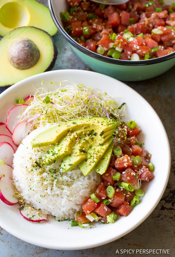 Hawaiian Ahi Poke Bowls {A Spicy Perspective}