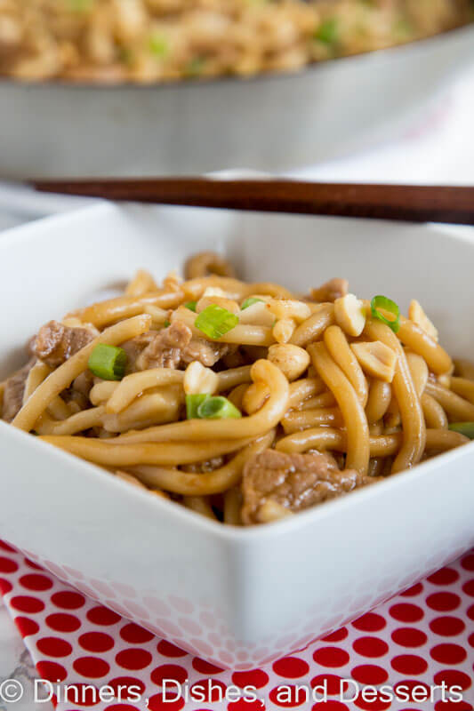 Asian Noodle Bowls with Pork - sweet, spicy, tangy, and oh so delicious! An easy dinner recipe full of so many great flavors. On the table in 30 minutes, and will disappear quickly.