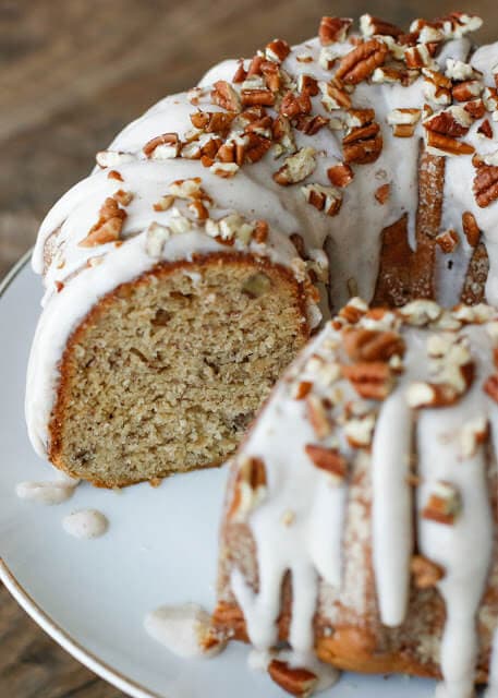 Banana Bundt Cake with Cinnamon Cream Cheese Icing {Barefeet in the Kitchen}