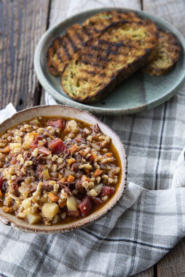 Slow Cooker Beef Barley Soup is hearty and comforting, easy to make, and incredibly delicious! It's absolutely bursting with tender beef, good-for-you vegetables, and flavourful, plump barley.