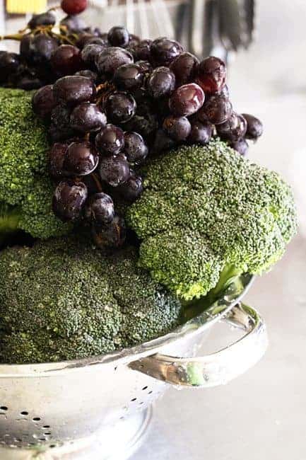 Broccoli and grapes for Marinated Broccoli Salad | www.foodiewithfamily.com