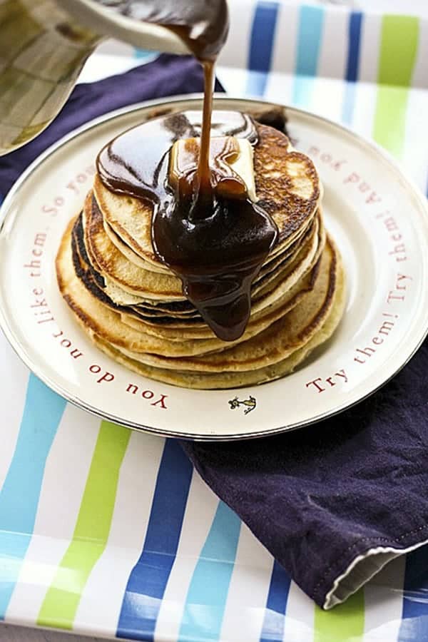 Out of maple or pancake syrup? Never fear! Smooth, thick, and rich, this pantry friendly Brown Sugar and Butter Pancake Syrup is simply delicious. It comes together quicker than quick and tastes so good you may find yourself never buying pancake syrup again!