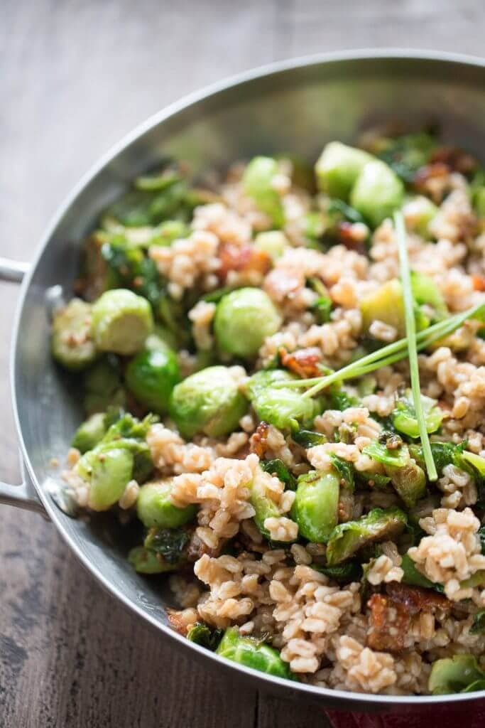 Farro with Brussels Sprouts and Bacon {Lemons for Lulu}