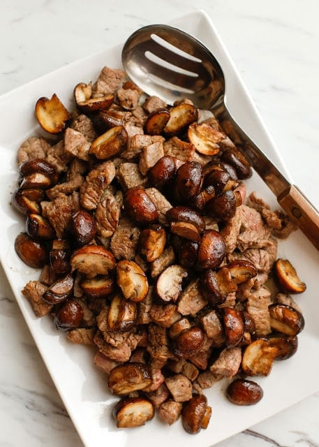 Buttered Steak Bites with Mushroom {Barefeet in the Kitchen}