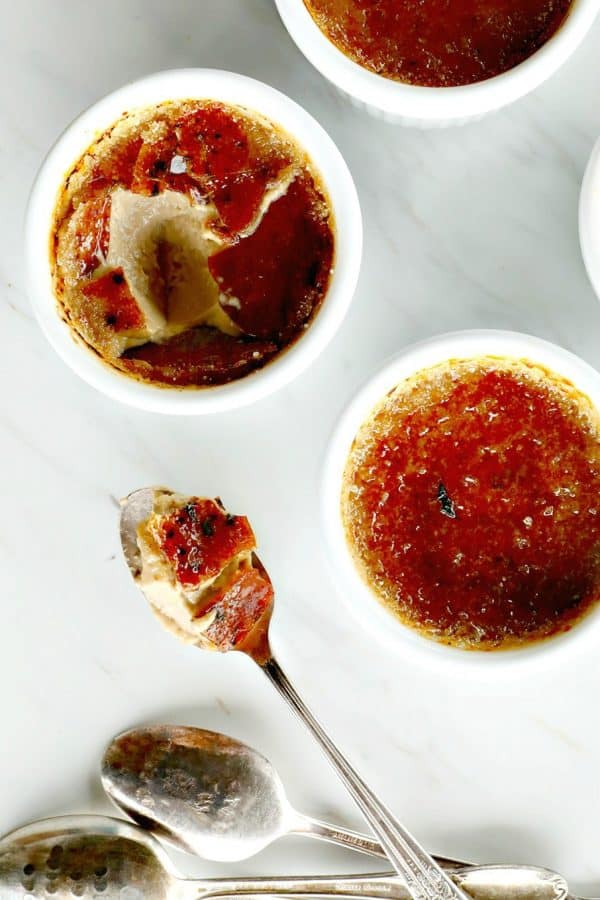 Chai Creme Brulee: the thin layer of crisp burnt-sugar caramel sits on top of a velvety and smooth custard redolent with cinnamon, nutmeg, cardamom, and other spices; it tastes just like a caramel chai latte.