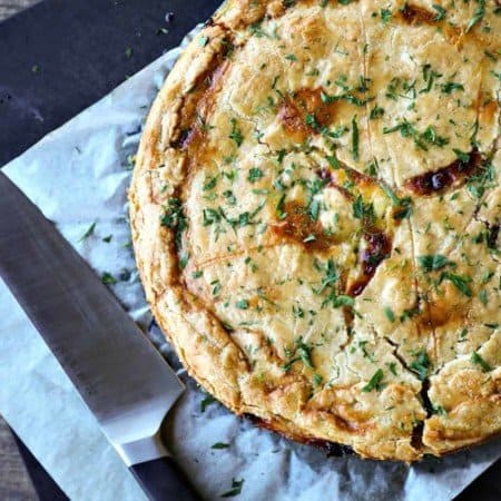 This classic Cheese and Onion Pie is 100% comfort food and 100% easy. A slice of Cheese and Onion Pie with salad is perfection!