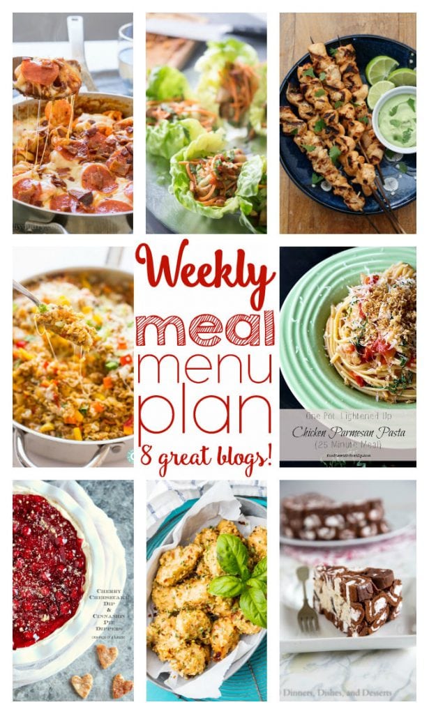 Weekly Meal Plan - 8 top bloggers are making your week easy!!  6 main dishes and 2 dessert recipes take the guess work out of planning!  