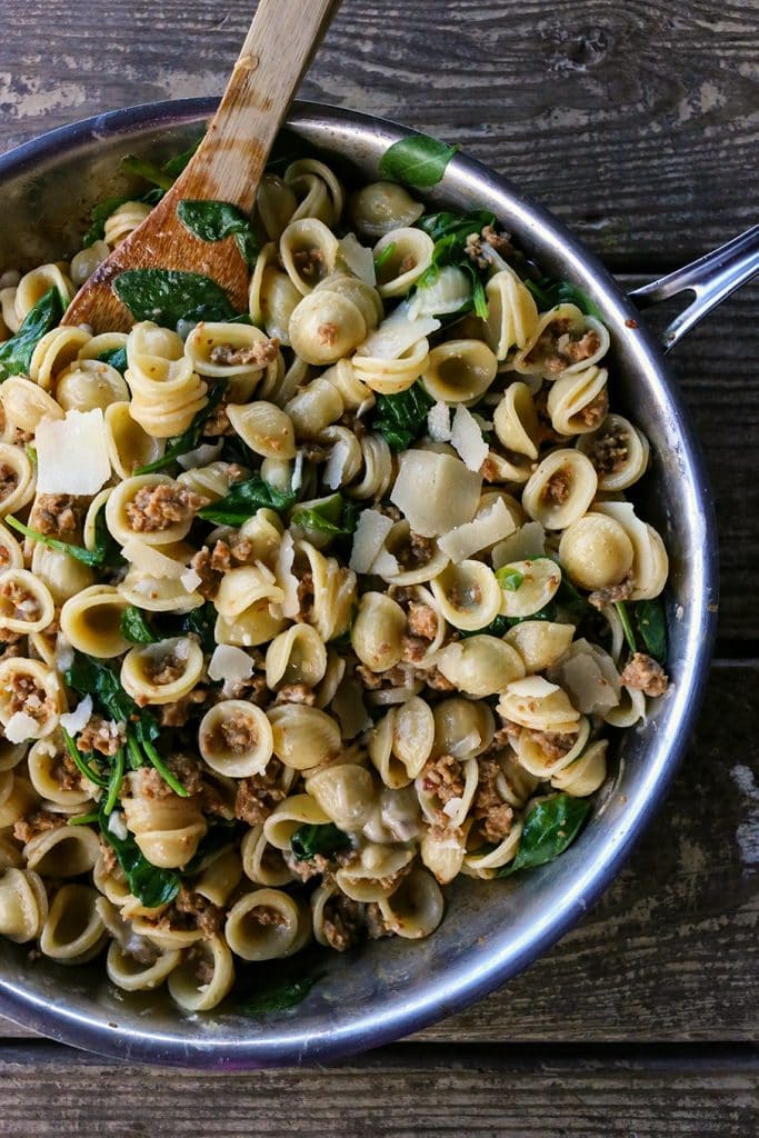 Creamy Spinach Sausage Pasta {Foodie with Family}