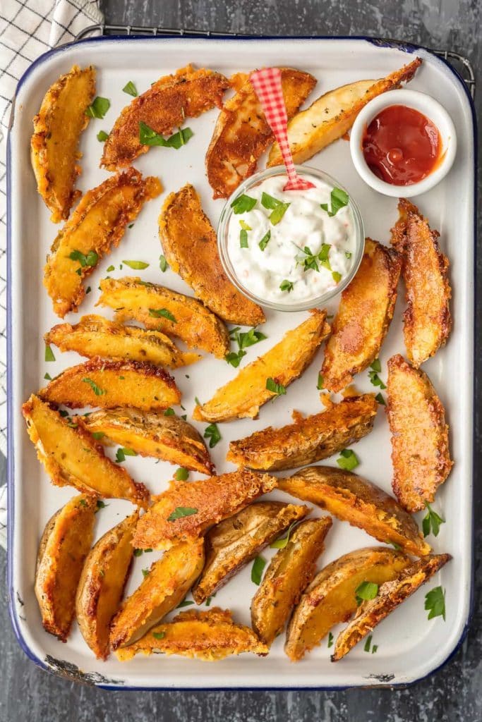 Crispy Parmesan Potato Wedges {The Cookie Rookie}