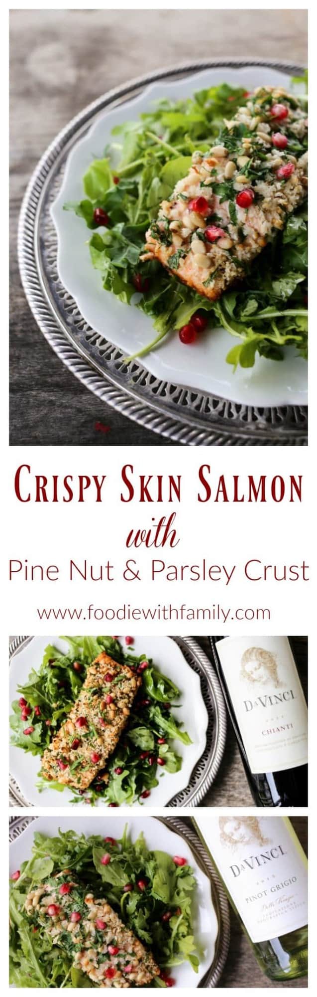 Crispy Skin Salmon with Pine Nuts and Parsley Crust is a beautiful, delicious, festive dish for any night, or as part of your Feast of the Seven Fishes. #sponsored