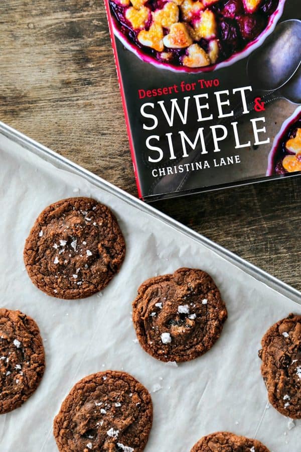 Way too easy to taste this good, Easy Double Chocolate Nutella Cookies with a dusting of sea salt from and a review of Sweet & Simple by Christina Lane.