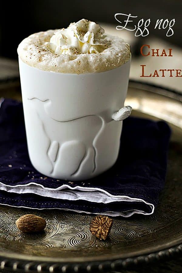 Starbucks clone Creamy frothy Eggnog Chai Latte from foodiewithfamily.com