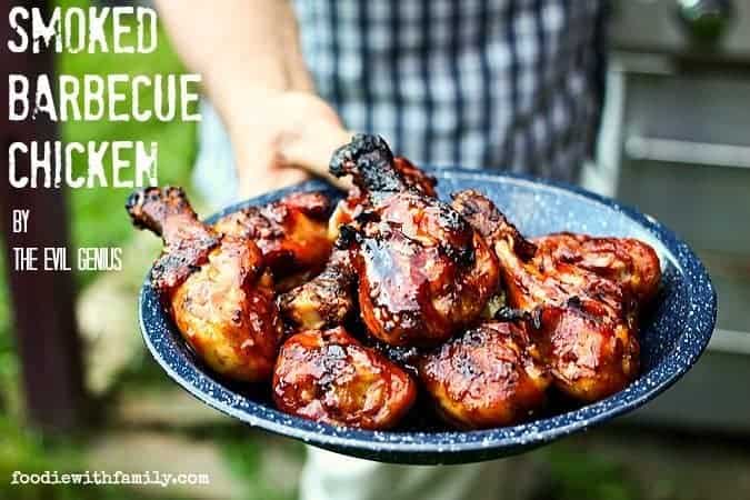 The Evil Genius's Soked Barbecue Chicken. #CookingWithEngineers Two-stage smoking and grilling process. foodiewithfamily.com