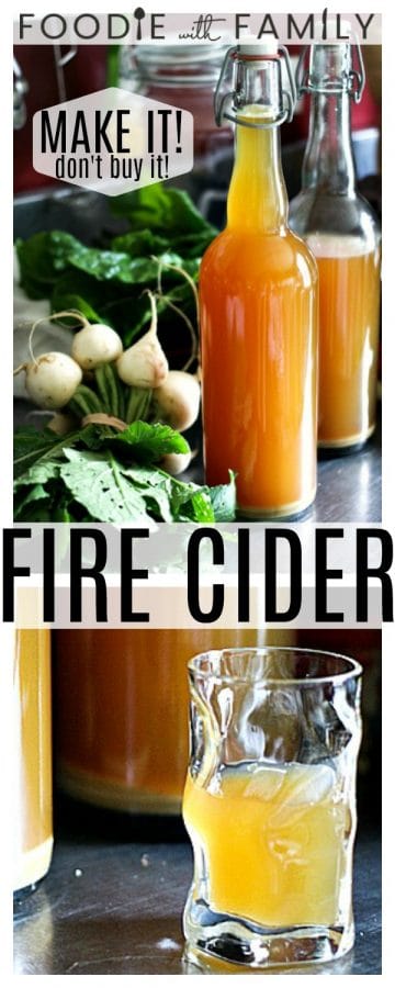 Fire Cider: call it a folk remedy, health tonic, or homeopathic remedy, but one thing is certain, and that is that it's delicious. Raw apple cider vinegar is infused with the health promoting ingredients ginger, garlic, onions, citrus fruit, horseradish, turmeric, and hot pepper, then mixed with raw honey to balance the tart spiciness of the vinegar. Whether you consume it as a daily health shot to help boost your immunities or mix into cocktails, you're going to love it!