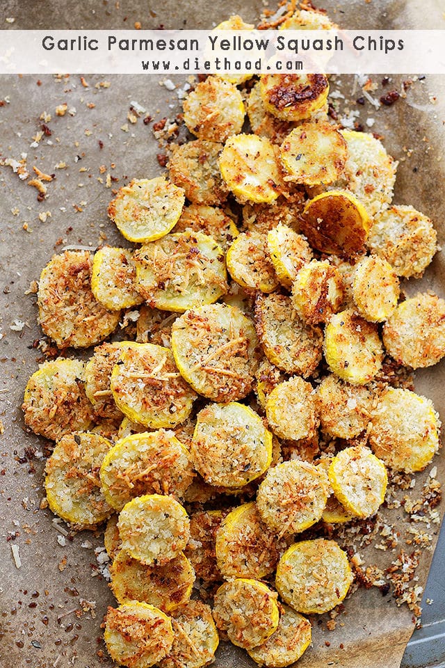 Garlic Parmesan Yellow Squash Chips {Diethood}