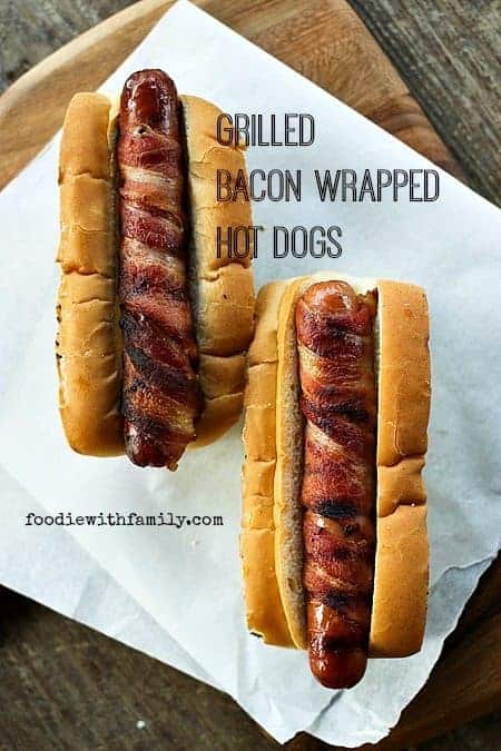 Grilled Bacon Wrapped Hot Dogs from foodiewithfamily.com