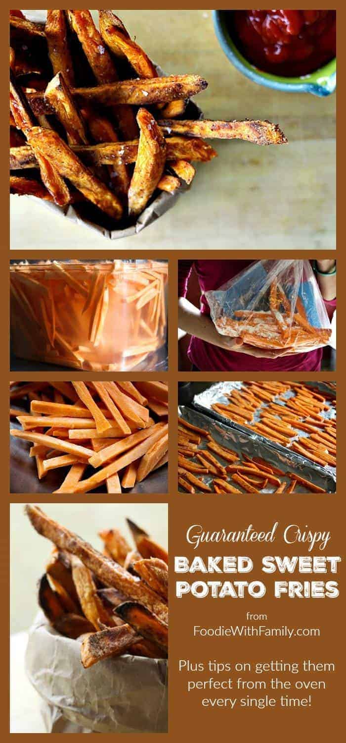 Guaranteed Crispy BAKED Sweet Potato Fries from foodiewithfamily.com