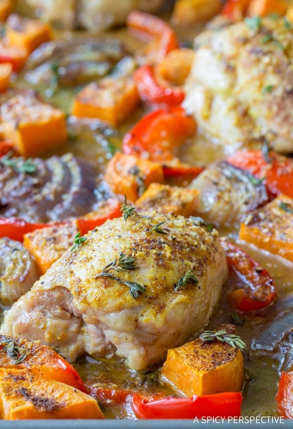 Healthy Caribbean Chicken Curry Sheet Pan Dinner {A Spicy Perspective}