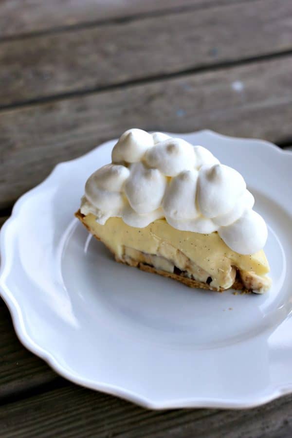 Homemade Banana Cream Pie with real bananas and homemade vanilla bean custard.