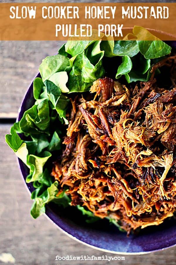 Slow-Cooker Honey Mustard Pulled Pork. Easy, spectacular, #MemorialDay food!