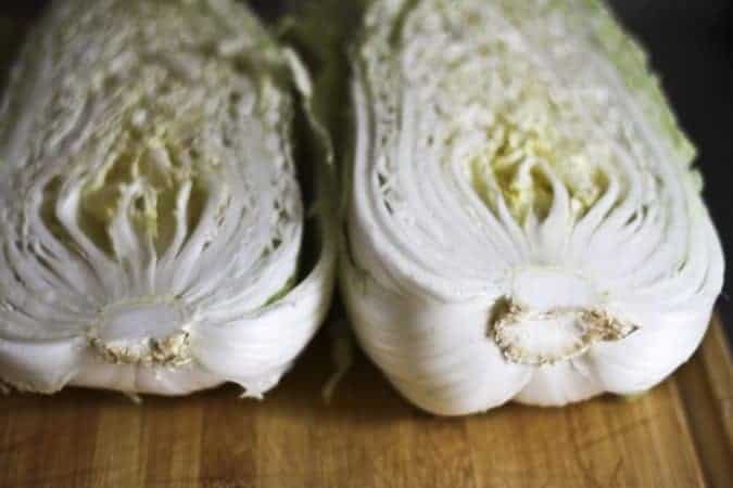 Napa cabbage ready to be prepped for mak kimchi at www.foodiewithfamily.com