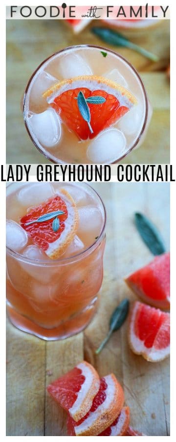 The Lady Greyhound Cocktail; Lady Grey infused vodka, fresh grapefruit juice, sage, and a little honey combine for this bright, sunny, and ultra refreshing twist on a classic greyhound.