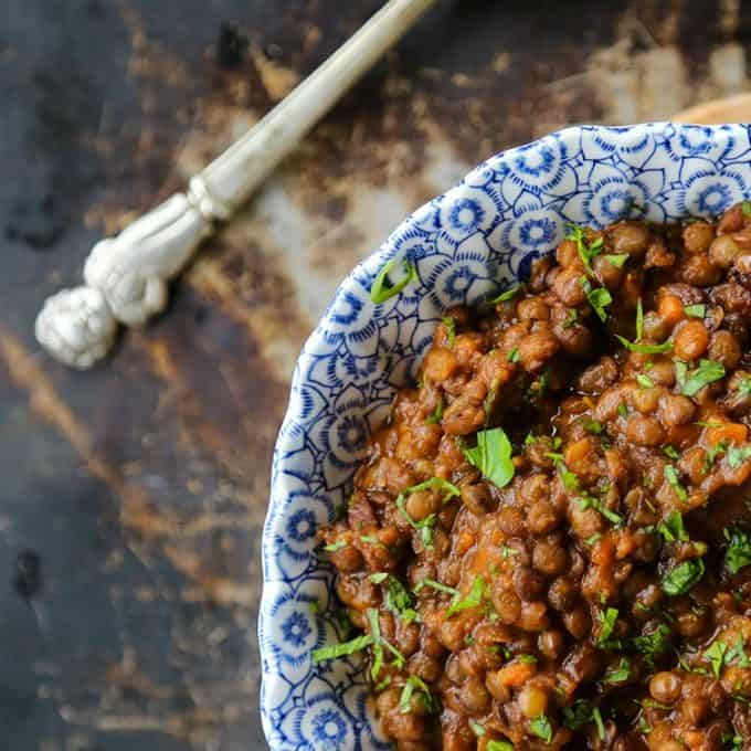 Thick, hearty Lentil Stew with ham from Foodiewithfamily.com