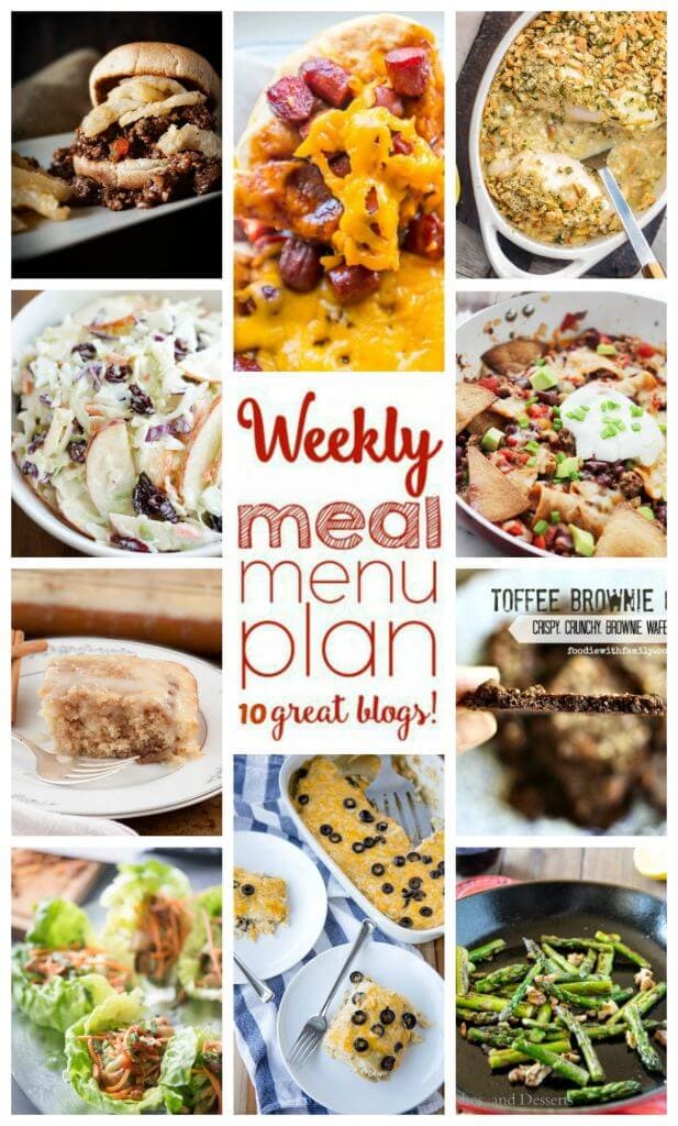 Weekly Meal Plan Week 39 - 10 great bloggers bringing you a full week of recipes including dinner, sides dishes, and desserts!