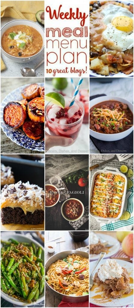 Weekly Meal Plan Week 121 - 10 great bloggers bringing you a full week of recipes including dinner, sides dishes, and desserts!