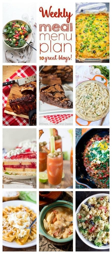 Weekly Meal Plan Week 115– 10 great bloggers bringing you a full week of recipes including dinner, sides dishes, and desserts!