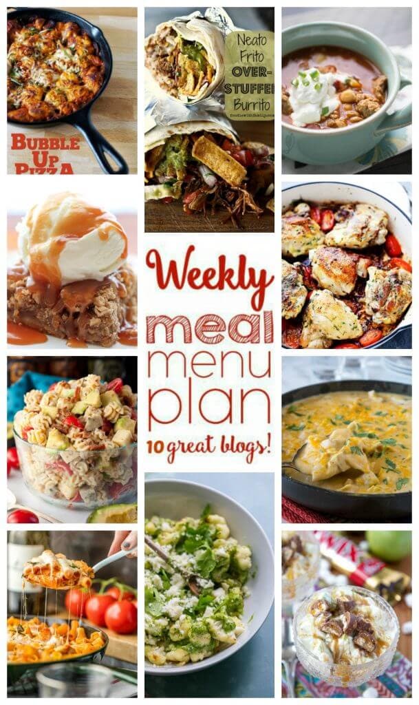 Weekly Meal Plan Week 63 – 10 great bloggers bringing you a full week of recipes including dinner, sides dishes, and desserts!