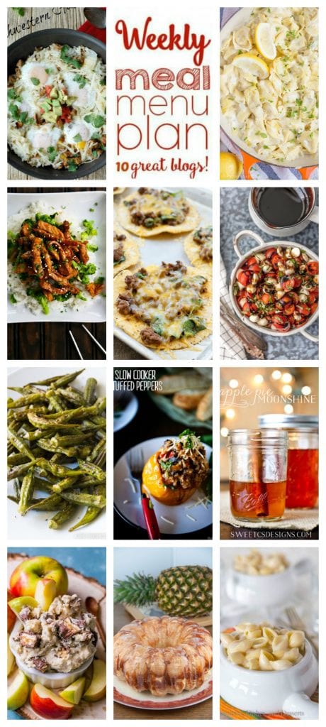 Weekly Meal Plan Week 113– 10 great bloggers bringing you a full week of recipes including dinner, sides dishes, and desserts!