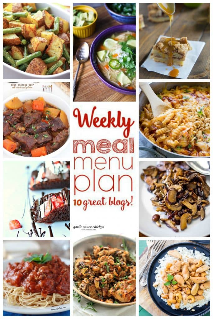 Weekly Meal Plan Week 11 - 10 great bloggers bringing you a full week of recipes including dinner, sides dishes, and desserts!