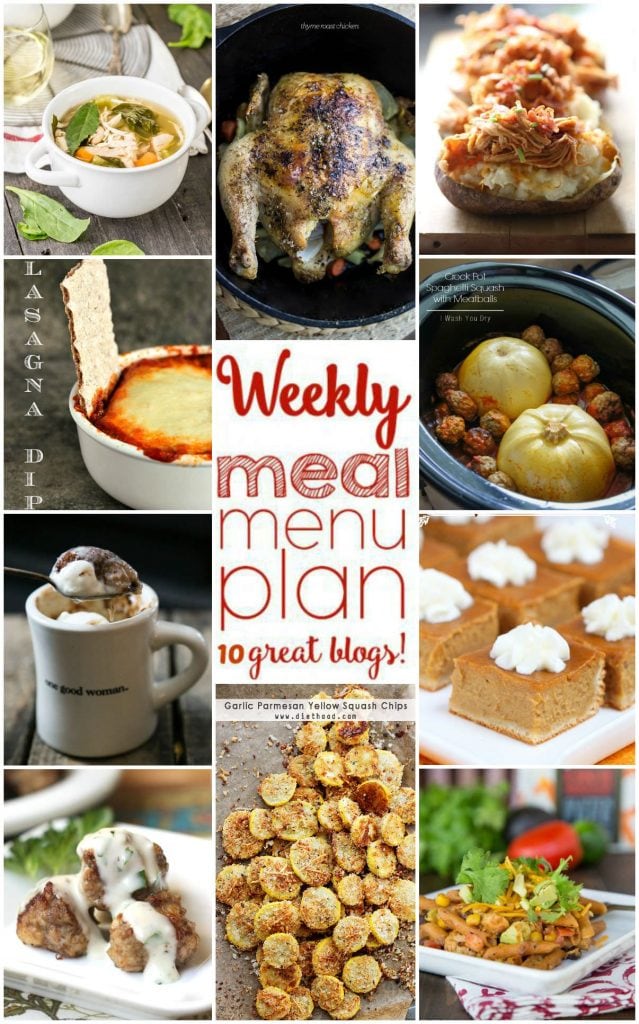 Weekly Meal Plan Week 9 - 10 top bloggers bringing you 6 dinner recipes, 2 side dishes and 2 desserts to make a quick, easy, and delicious week!