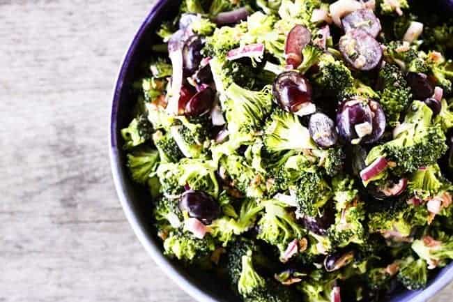 Light Marinated Broccoli Salad with Grapes | www.foodiewithfamily.com