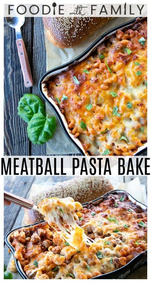 Pasta Bake loaded with meatballs, sauce, and scandalous amounts of melted cheese is exactly what you need tonight. Bonus: you don't need to pre-boil the pasta, so be ready to eat and be happy with very little work!