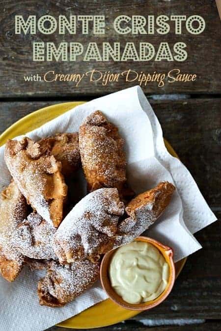 Monte Cristo Empanadas with Creamy Dijon Dipping Sauce #Superbowlsnacks #Superbowl #DudeFoodWeek