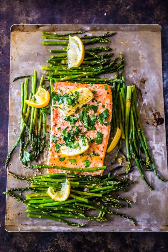 Sheet Pan Lemon Garlic Salmon and Asparagus {Sweet C's}