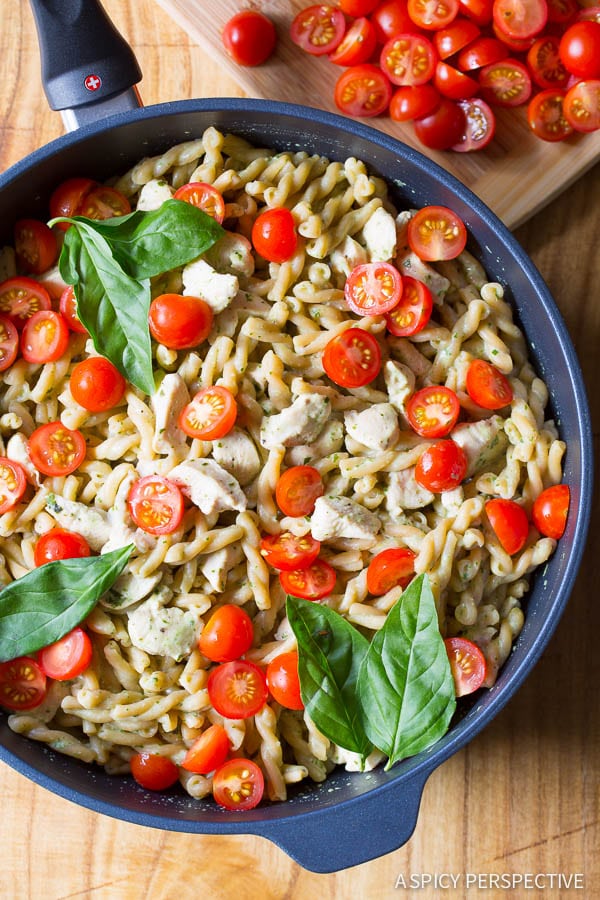 One Pot Chicken Pasta with Creamy Basil Sauce {A Spicy Perspective}