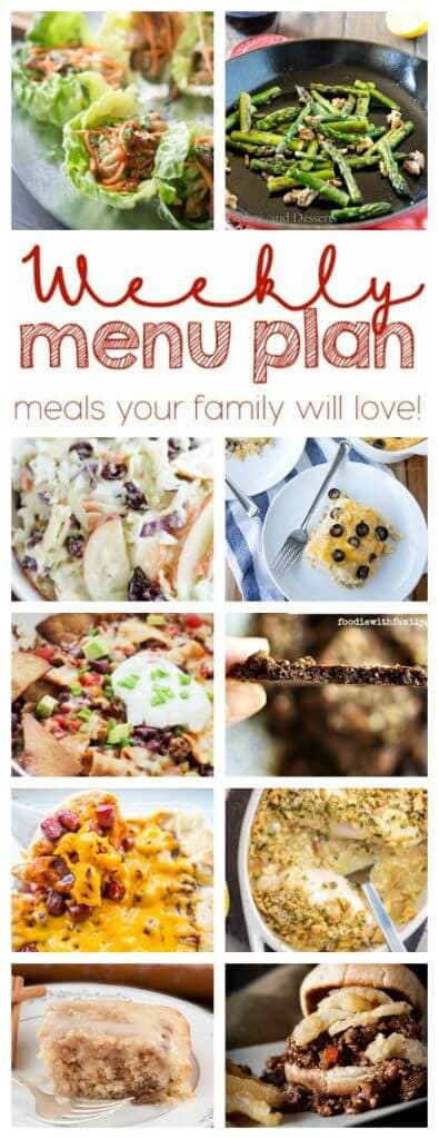 Weekly Meal Plan Week 39 - 10 great bloggers bringing you a full week of recipes including dinner, sides dishes, and desserts!