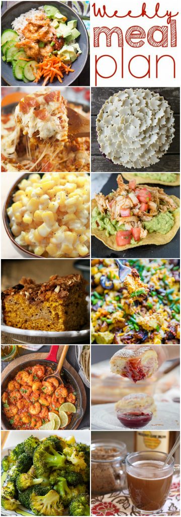 Weekly Meal Plan Week 120 - 10 great bloggers bringing you a full week of recipes including dinner, sides dishes, and desserts!