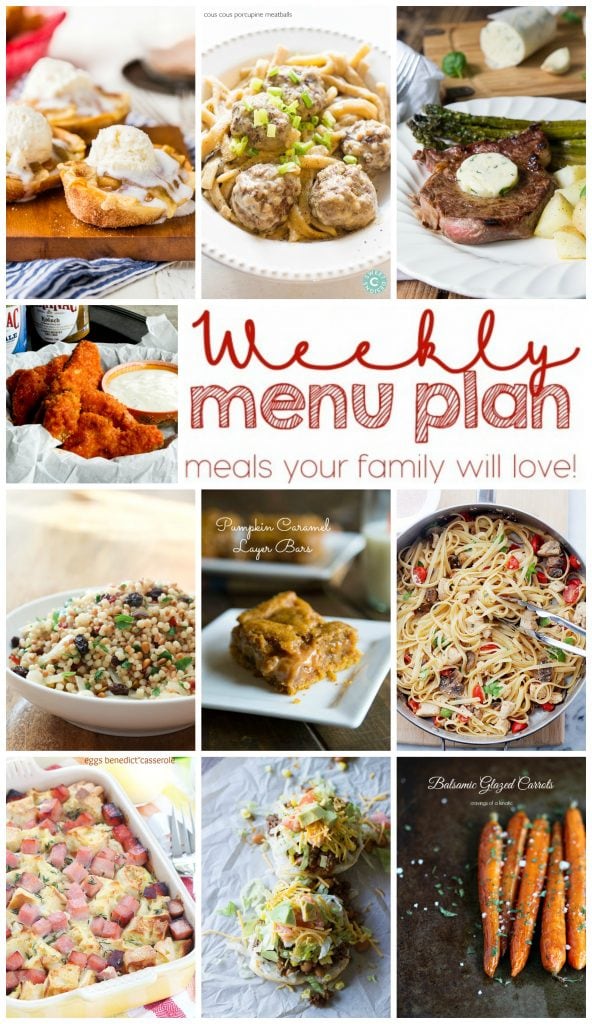 Weekly Meal Plan Week 16 - 10 great bloggers bringing you a full week of recipes including dinner, sides dishes, and desserts!