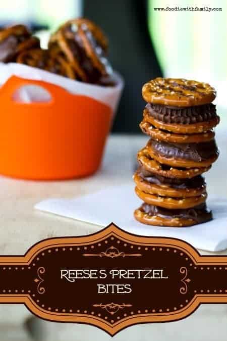 Just 2 ingredients! Reese's Pretzel Bites from www.foodiewithfamily.com