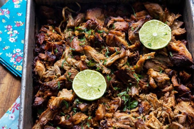 Mojo Pork or Cuban pork made in a slow cooker and crisped in the oven.