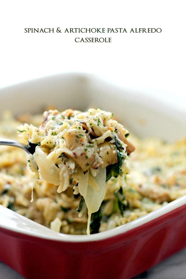 Spinach and Artichoke Pasta Alfredo Casserole {Diethood}