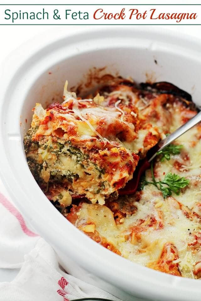 Spinach and Feta Crock Pot Lasagna {Diethood}