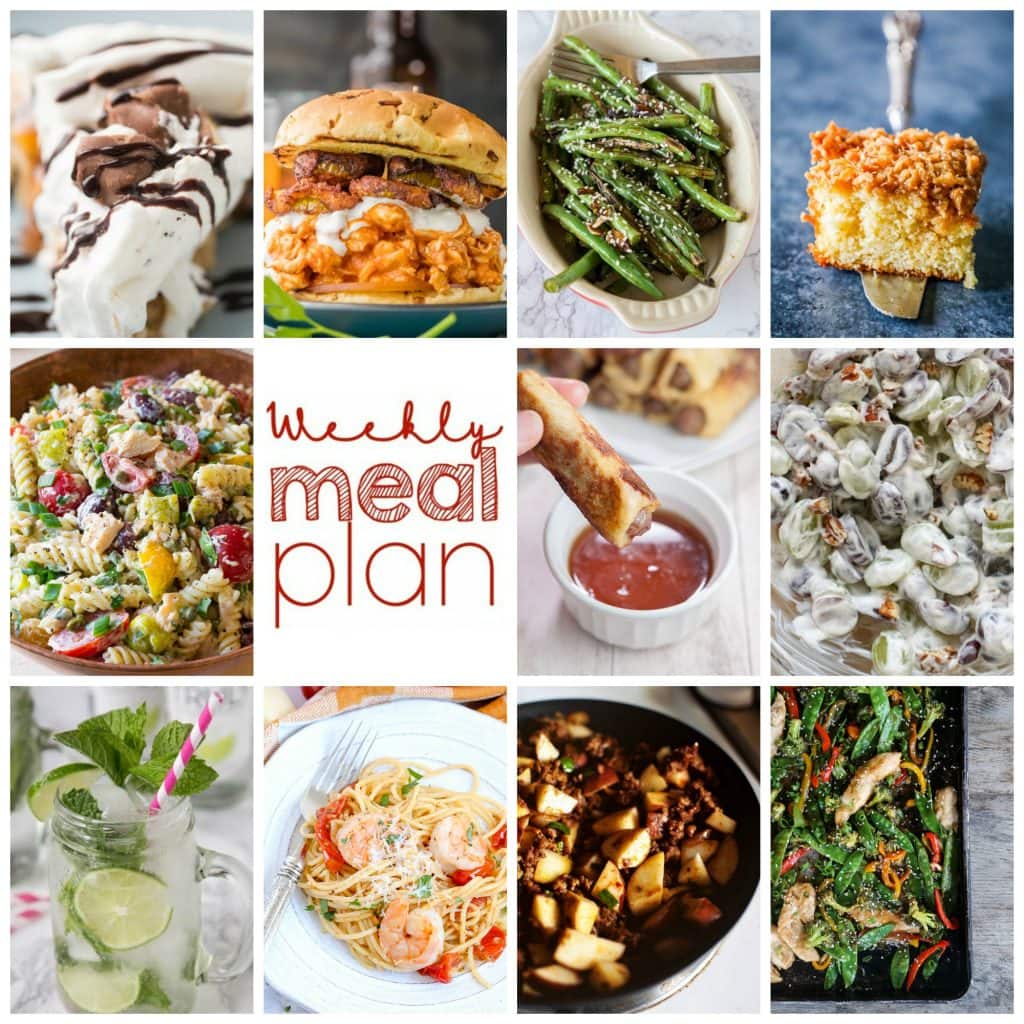 Weekly Meal Plan Week 106– 10 great bloggers bringing you a full week of recipes including dinner, sides dishes, and desserts!